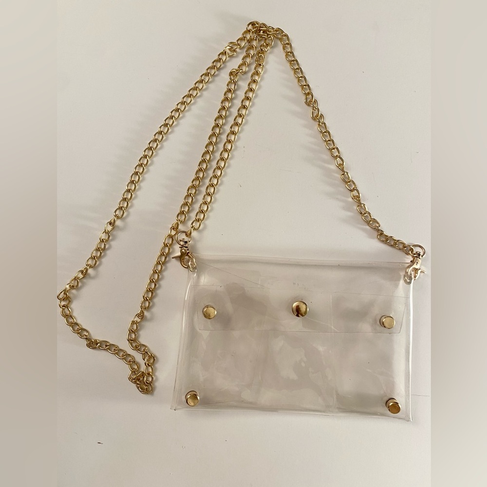 NEW! Clear Transparent Cross-Body Clutch w Gold Chain - Picture 12 of 12